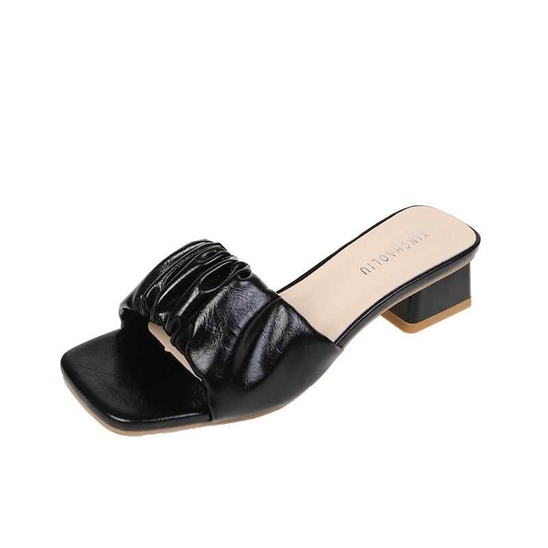 2025 hot new free shipping designer sandals for womens Coarse heeled sandals black beige yellow Summer new pleated thick heel slippers