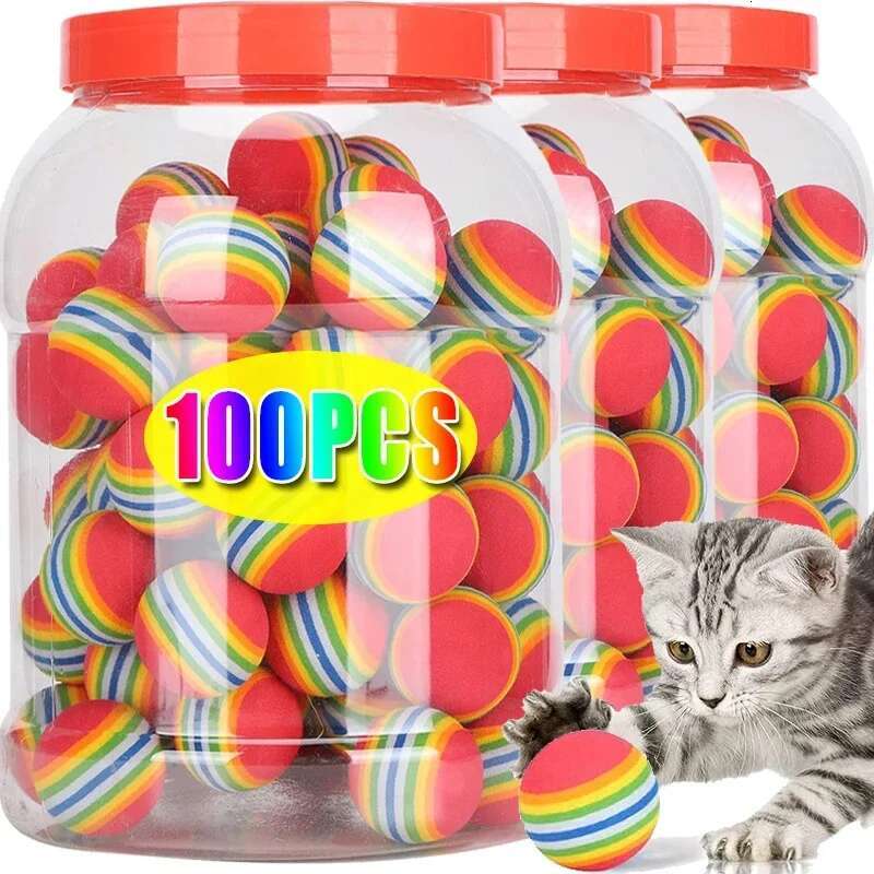 100/10PCS Toy Interactive Rainbow EVA Cat Dog Training Toys Soft Automatic Jumping Balls Pet Playing Supplies