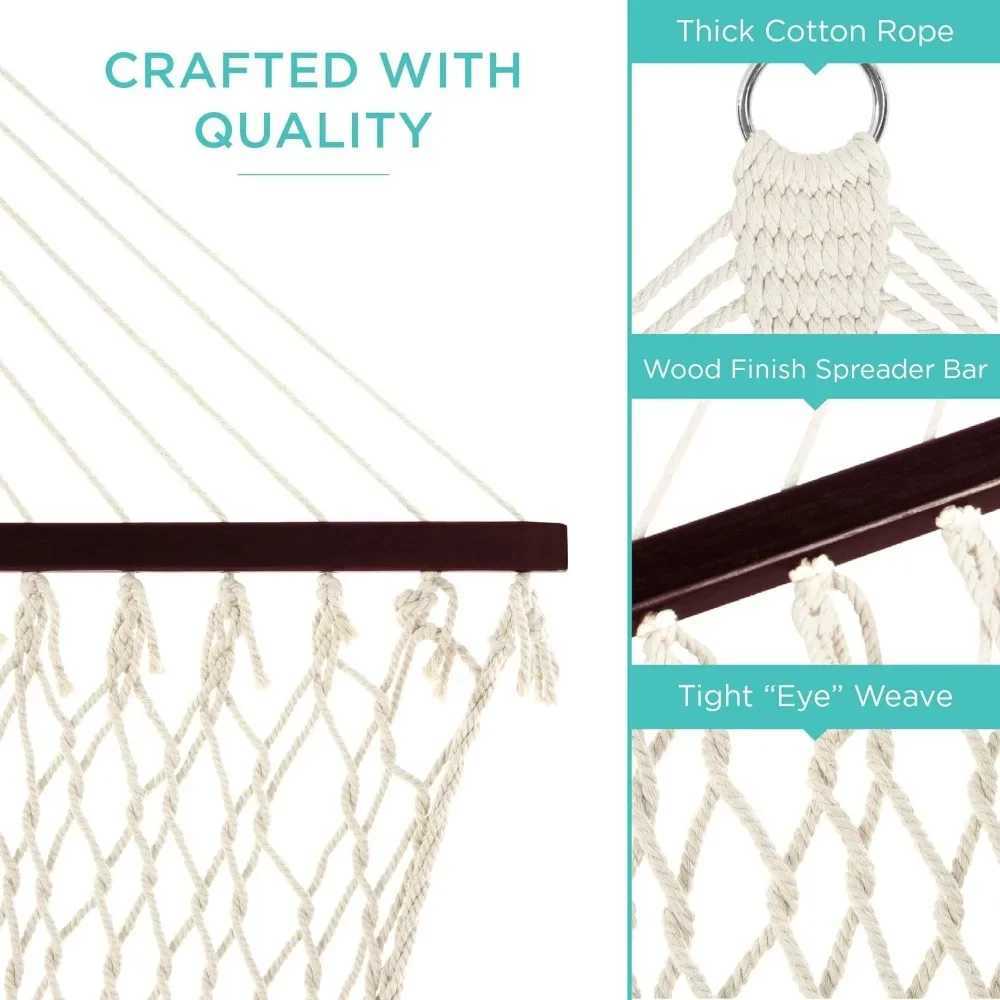 2-Person Double Hammock Outdoor Woven Cotton Rope Hammocks for Backyard Patio w/Spreader Bars X250224