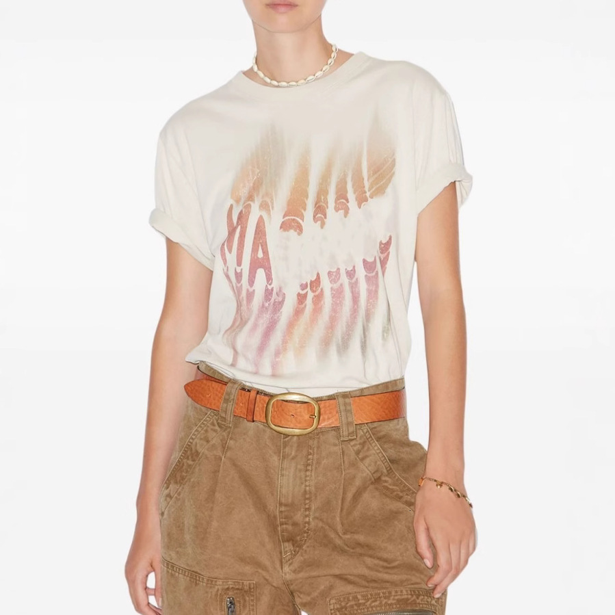 25ss letter pattern printed tshirts isab round neck tops loose short sleeved t-shirt marantts summer tees adanolaa
