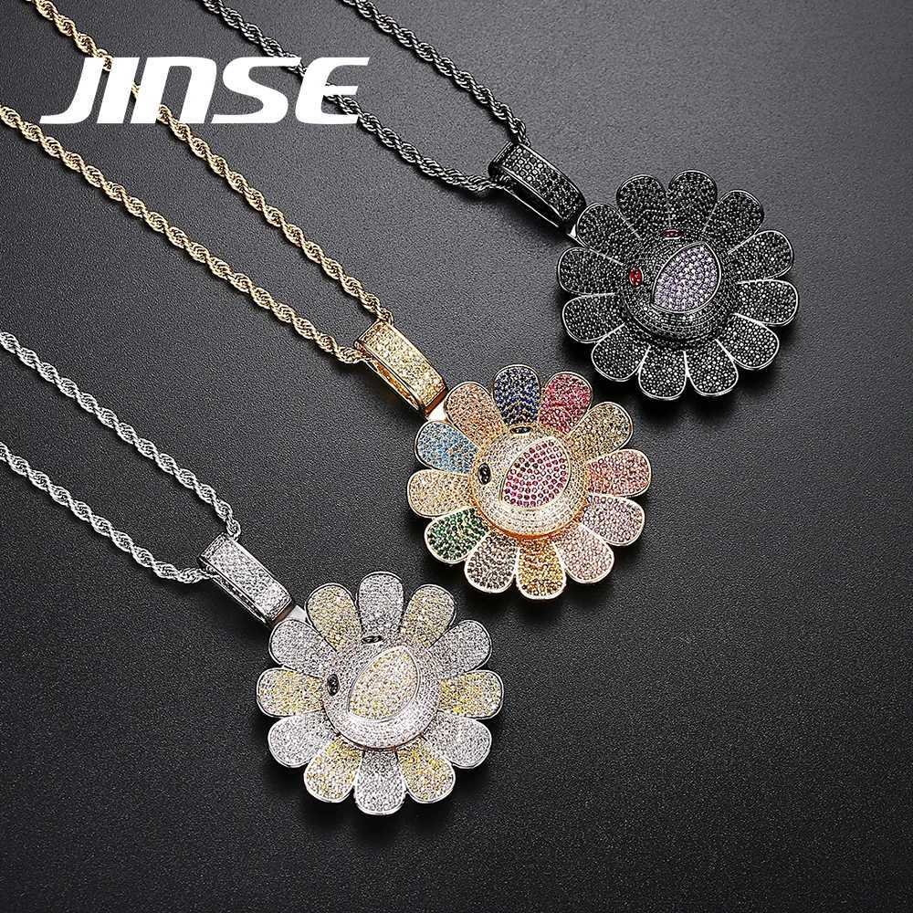 Golden Smile Chrysanthemum Cubic Zirconia Necklace Hip Hop Color CZ Pendant Mens Luxury Fashion High Quality Jewelry Gift X250224