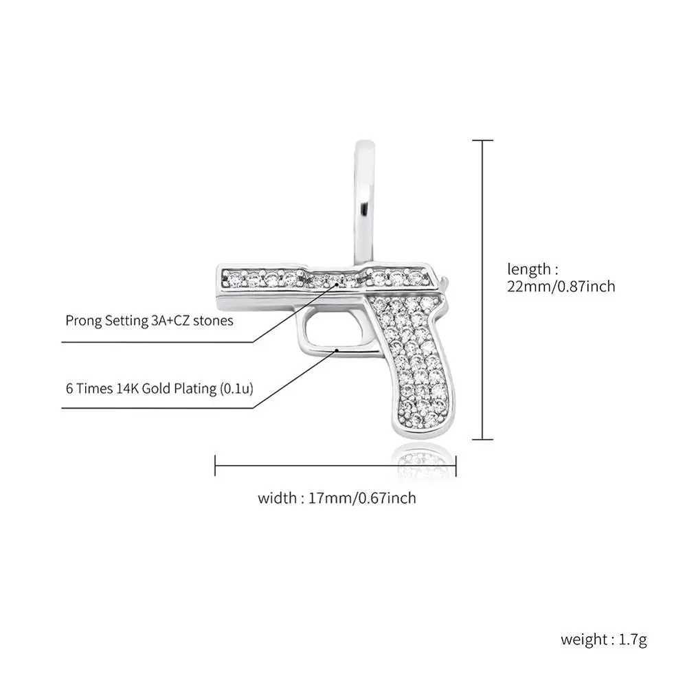 TOPGRILLZ 925 sterling silver new gun pendant high-quality d cubic zirconia pendant hip-hop fashion exquisite jewelry gift X250224