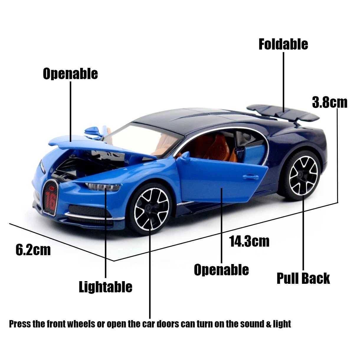 Bugatti Kailong Childrens Car Toy 1/32 Diecast Super Sport Miniature Model Pull Back Sound Light Collection Gift for Boys Free shipping