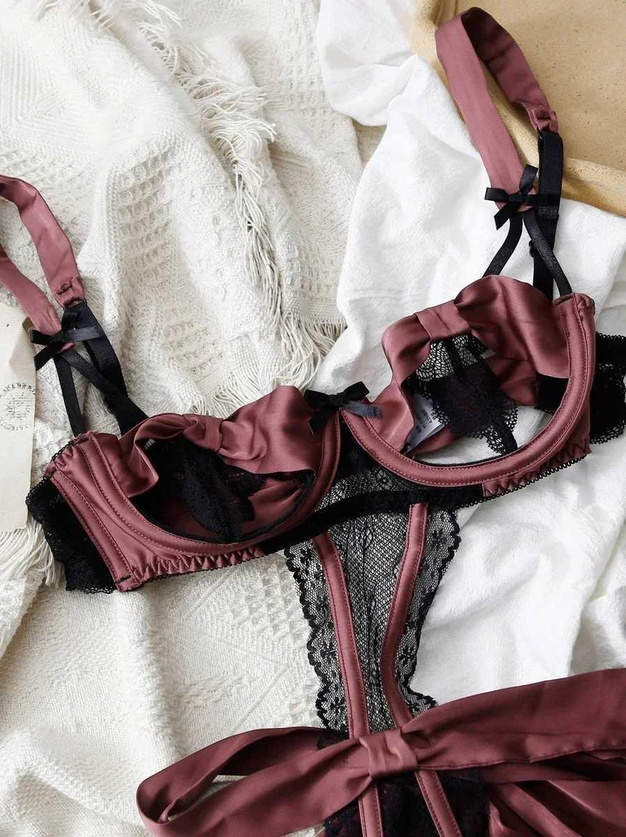 Open Cupless Bra Crotchless Bodysuit Lingerie Backless Bow Lace-up Nightwear Teddy Sexy Lingerie For Women Body Suit 2024 W250224