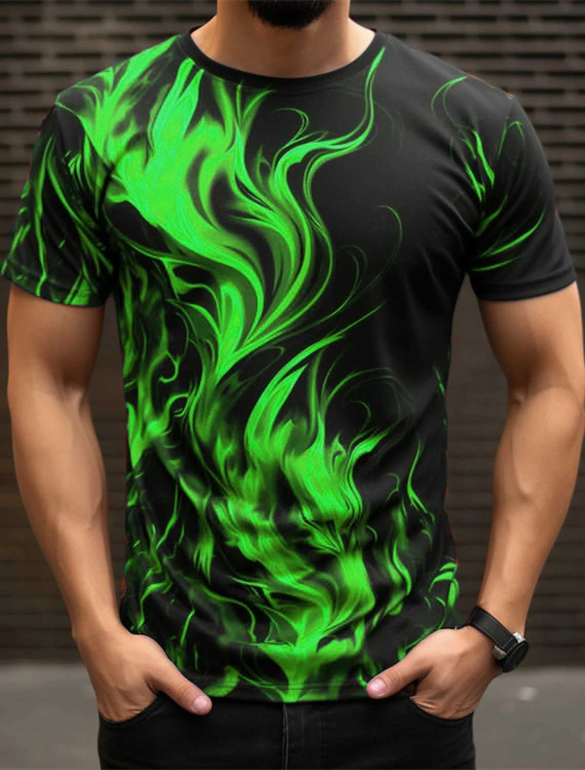 Fashion Mens Trend T-Shirts Short Sleeve Flame Series 3d Printed Street T Shirt 6XL Plus Size O-Neck Casual Tops W250224