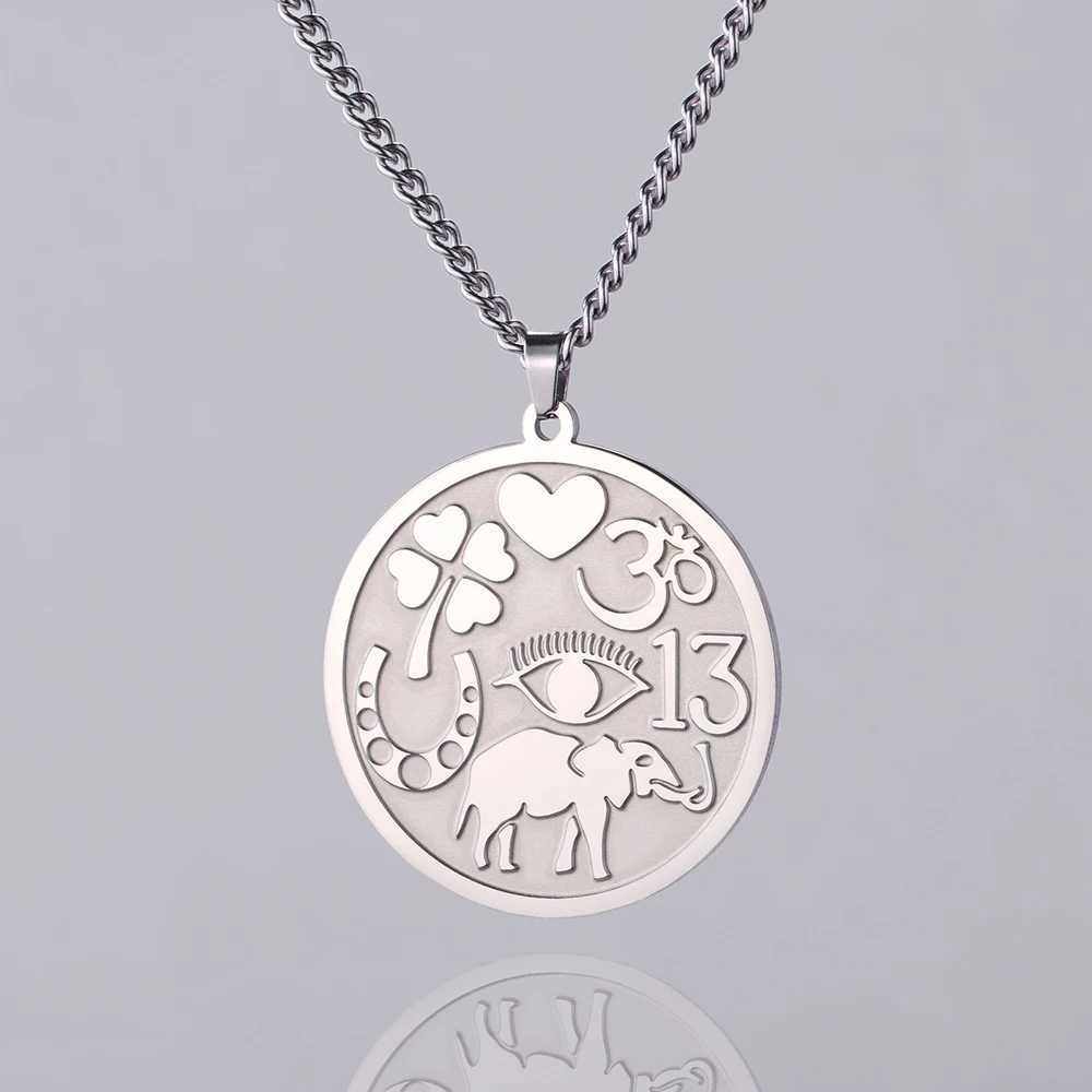 DAWAPara Good Luck Elephant Medallion Necklace Powerf Protection Amet Ohm Symbol Evil Eye Necklace StainlESS Steel X250224