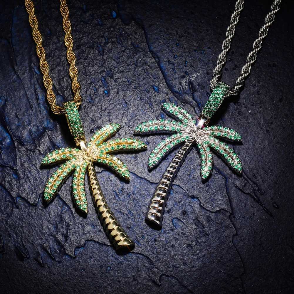 TOPGRILLZ Coconut Tree D Cube Zircon Pendant and Necklace Gold and Silver Colorful Plated Hip Hop Mens Jewelry X250224