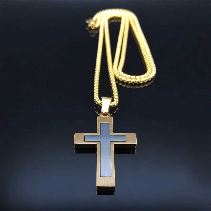 HNSP Stainless Steel Cross Pendant Chain Necklace For Men Christ Jesus Jewelry Catholic Crucifixes Rosaries Accessories X250224
