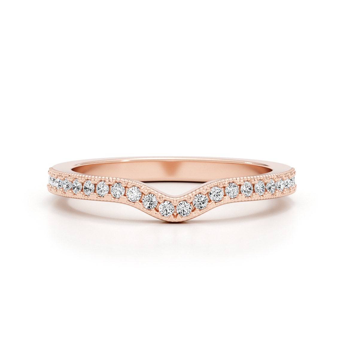 Jewelry 14K Solid Gold Chevron Trendy Lab Grown Diamond Half Pave Eternity Anniversary Ring Promise Women Stackable Ring Gift