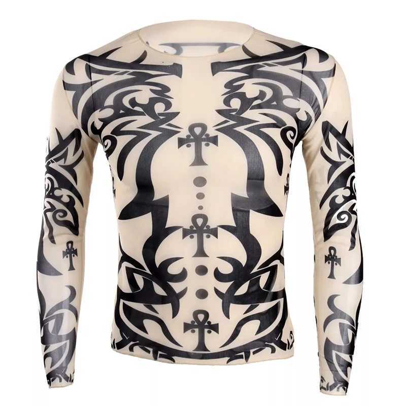 Trend Realistic Tattoo Graphic T Shirt For Men Spring Autumn Fashion 3D Printed Long Sleeve T-shirt Cool Streetwear Loose Tops W250224