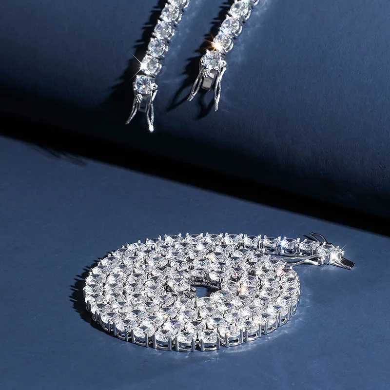 New 925 Sterling Silver 3-6mm Mens Necklace Bling CZ and Out Hip Hop Link Tennis Chain Silver Gold Necklace Jewelry For Gift X250224