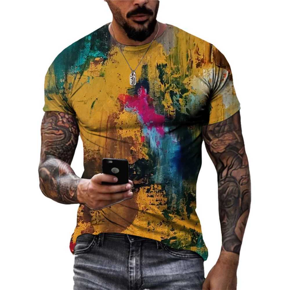 Summer fashion street graffiti art mens T-shirt trend casual hip-hop harajuku personality funny 3D printed short sleeved T-shirt top W250224