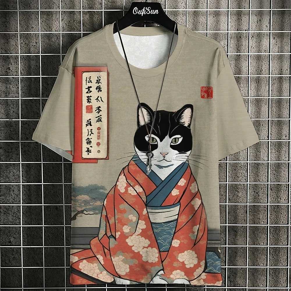 2024 T Shirt Men Japanese Samurai Cat 3d Printed T Shirts For Casual Fashion Funny Shirt Top Tee Men Clothing W250224