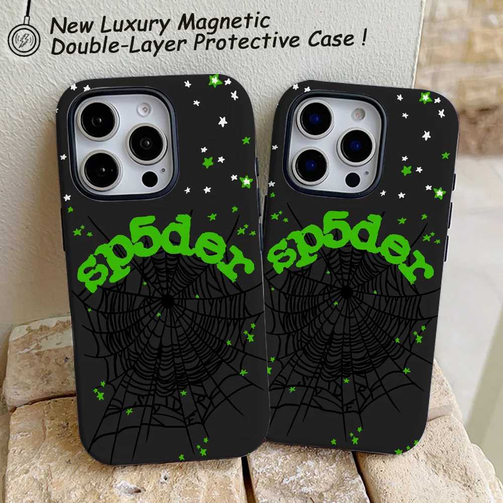 Super Cool Spider Web English Phone Case for iPhone 16 15 14 13 12 11 Pro Max Plus Luxury Magnetic Double-layer Back Cover X2502241