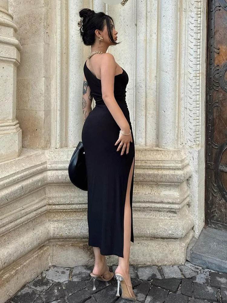 Summer Black Dress Women Fashion Sexy Split Sleeveless Backless Slim Maxi Female Casual Club Elegant Lady Party 250222