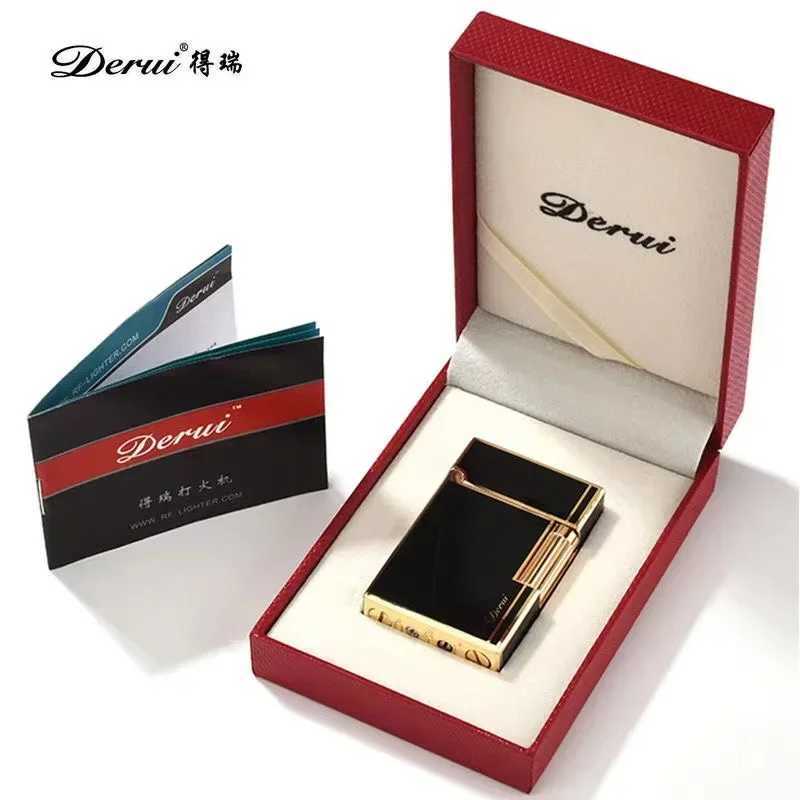 Derui Metal Gas Lighter Creative Windproof Grinding Wheel Butane Lighter Mens Fun Gift Cigarette Accessories Tool GiftT250224