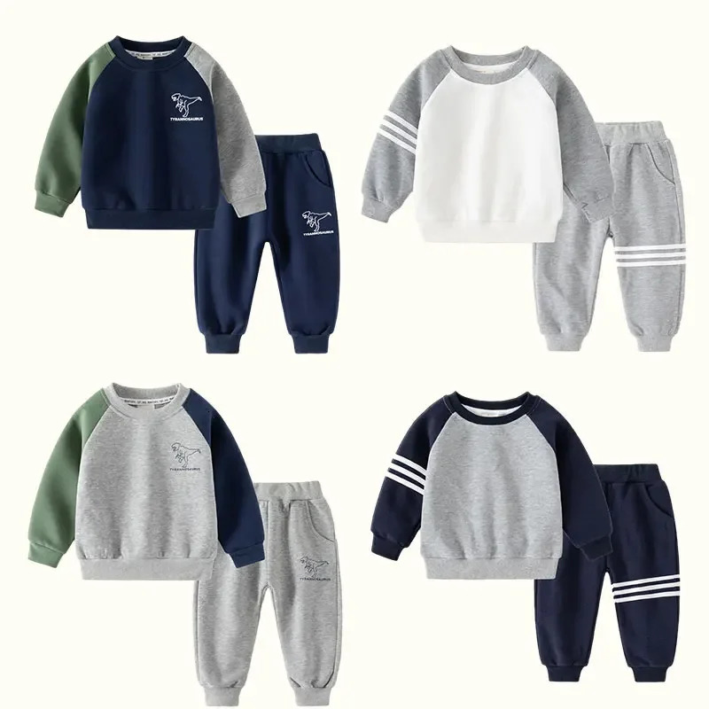 Spring Autumn Children Clothes Set Color Patchwork Kids Boys Two-Piece Sets Children Boy Casual Tracksuit Outfits Tops Pants 250224