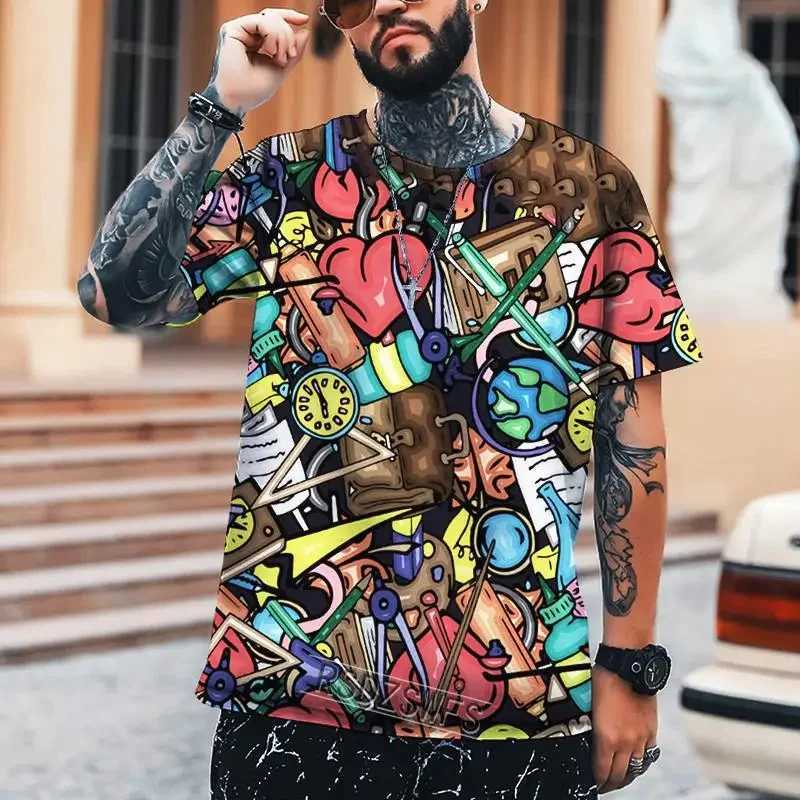 Fashion Hip-hop Graffiti 3d Printed T Shirt Mens Trend Short Sleeve Summer O Neck Streetwear T-shirt Colorful Loose Casual Tees W250224
