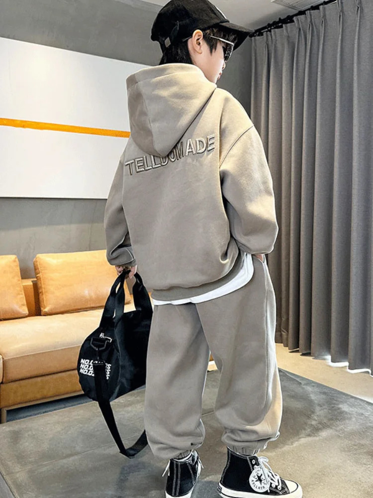 Autumn Children Boy Clothes Set Teenage Girls Letter Hoodies Pullover and Pants Suit Kid Sweatshirts Top and Bottom Tracksuits 250224