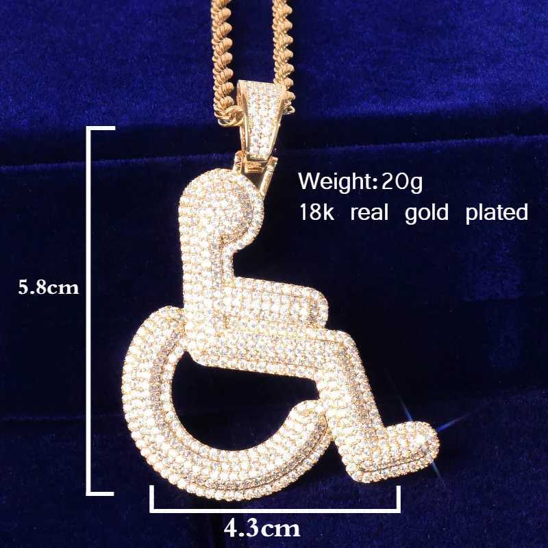 Bubble Letter Wheelchair Handicap Sign Pendant Necklace Gold Color Charm Bling Cubic Zircon Mens Hip hop Rock Jewelry X250224