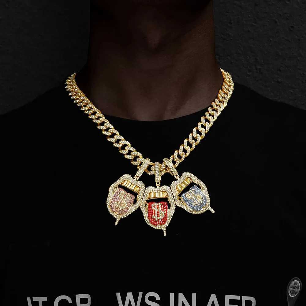 Fl Diamond Dollar Mouth Pendant Punk Rock Style 4mm Wide Rope Chain Gorgeous Decorative Jewelry for Men and Women X250224