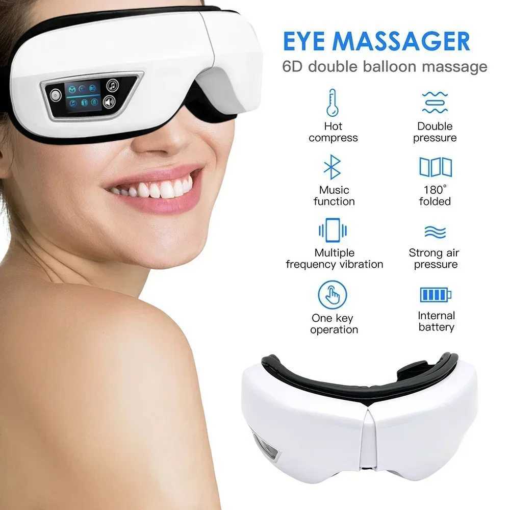 6D intelligent eye massager Airbag thermal compression Bluetooth music vibration heating eye massage care facial mask relax fatigue travel restXJ25022