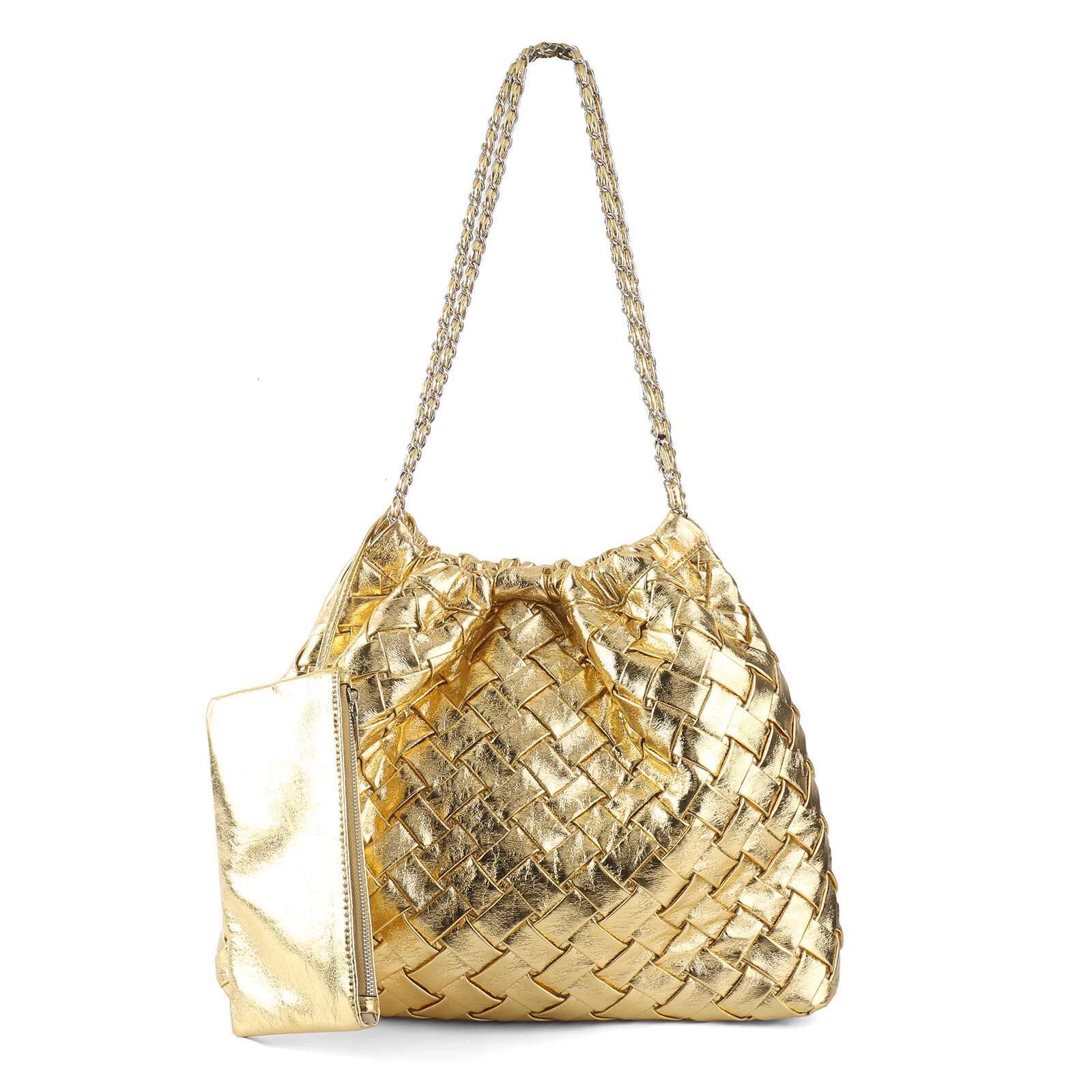 ZR DIARY Woven Tote Large Capacity Women Fashion Chain Shoulder Bags Ruched Crossbody Bag 223Z06