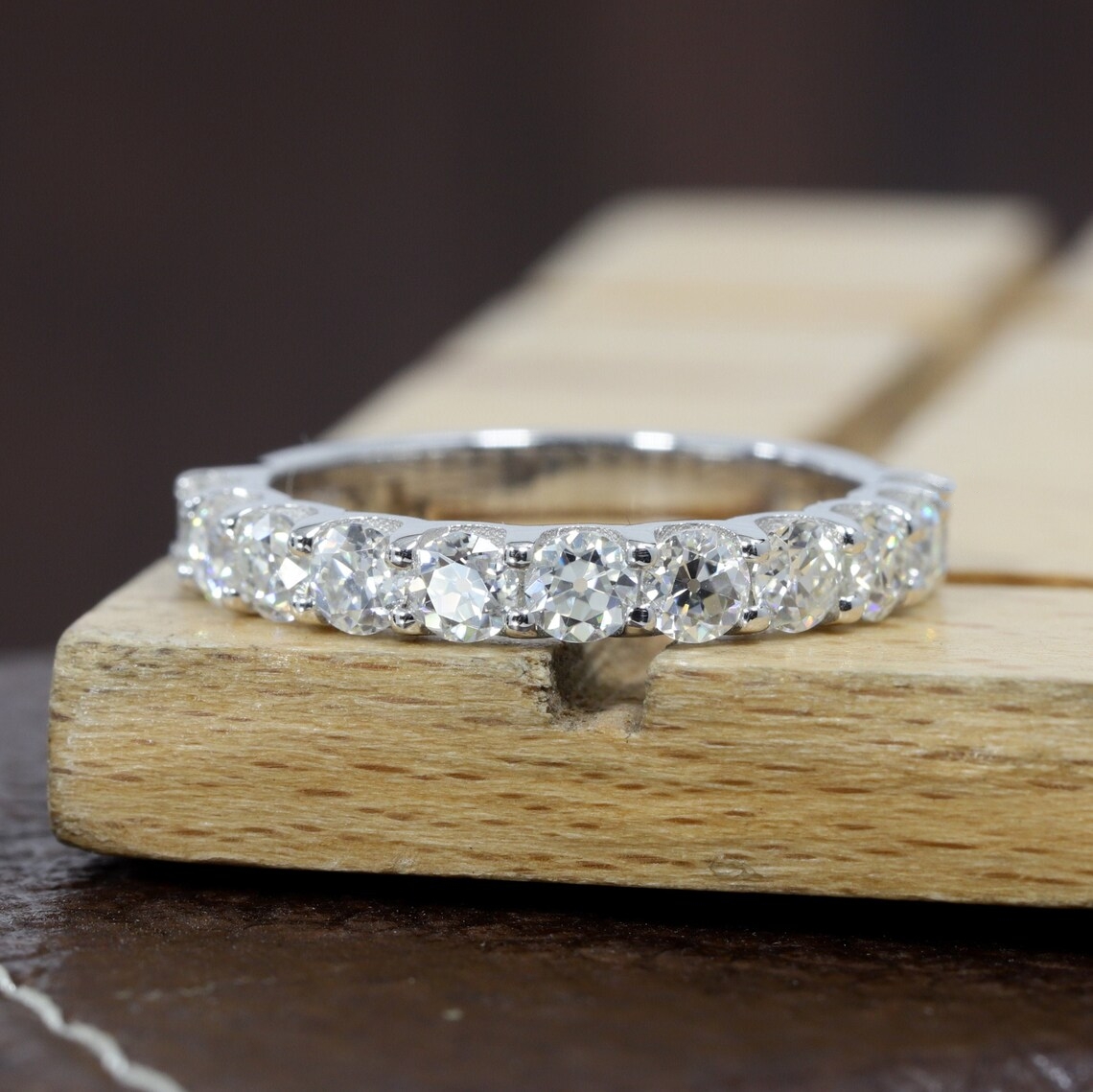Jewelry 3.0mm Round Cut EF Color Lab Diamond Half Set Eternity Band Stackable Ring 18K White Gold Ring Womens Wedding Ring