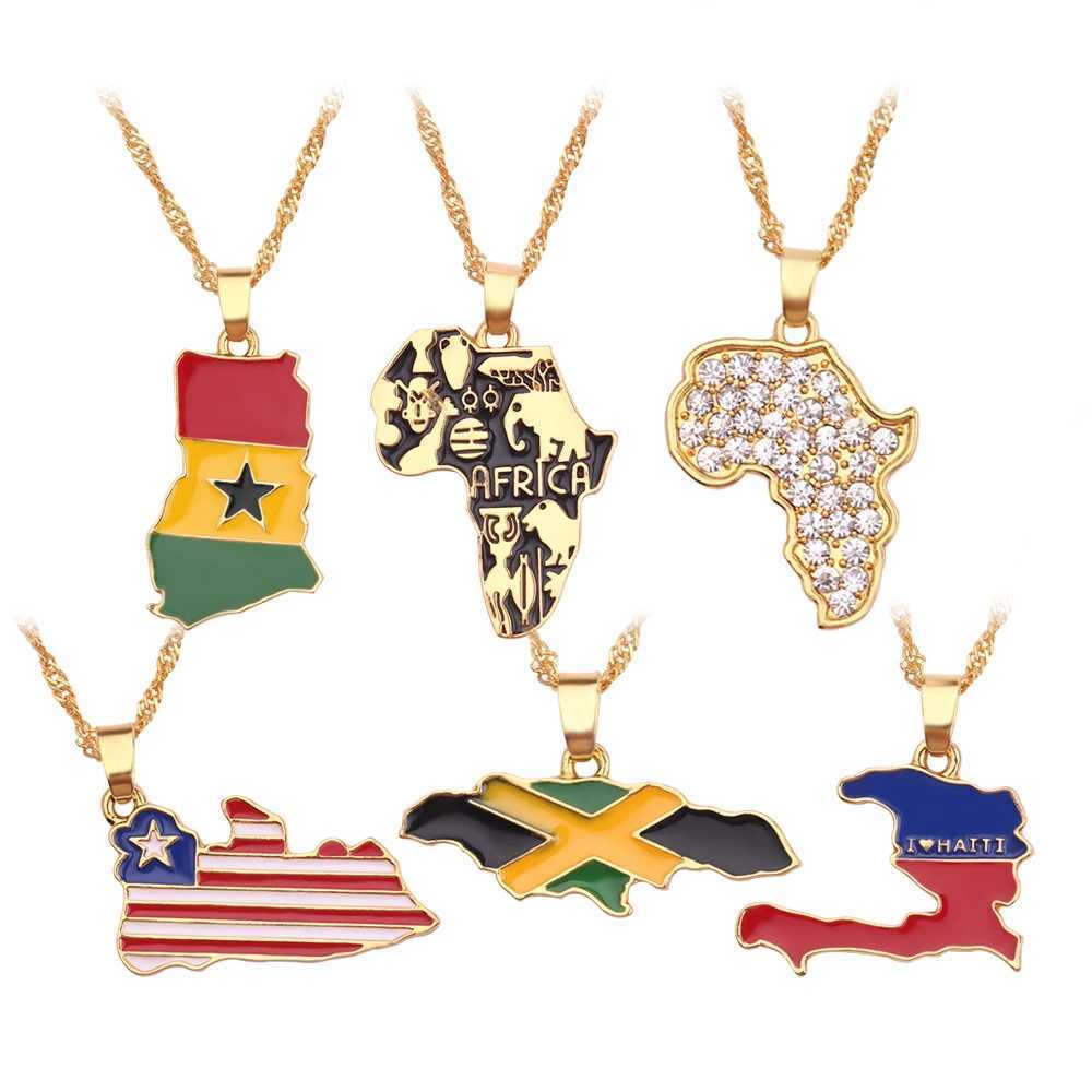 New Fashion Country Map Flag Necklace for Wan Man Liberia Haiti Jamaica Ghana Guinea Alloy Pendant Chain Jewelry X250224