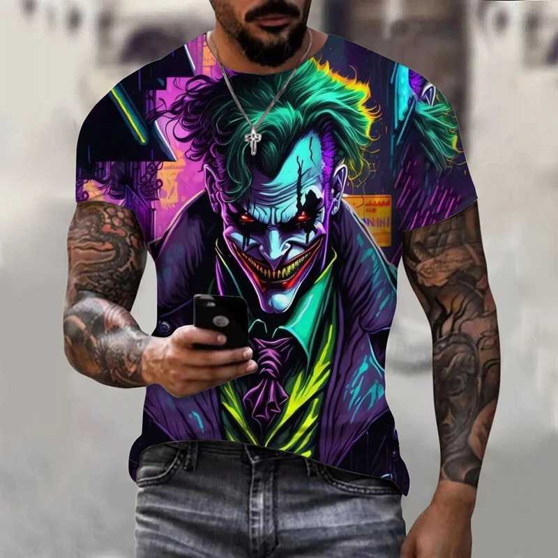 2024 Mens Summer 3d Clown Print T-Shirt Street Trend Hip Hop Short Sleeve Mens clothing Oversized t-shirt graphic t shirts W250224