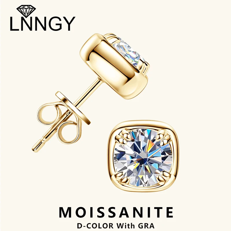 Lnngy Sparkling 6.5MM 1CT Earrings For Women Certified 925 Sterling Silver Square Shape Stud Earring 2024 Jewelry 250221