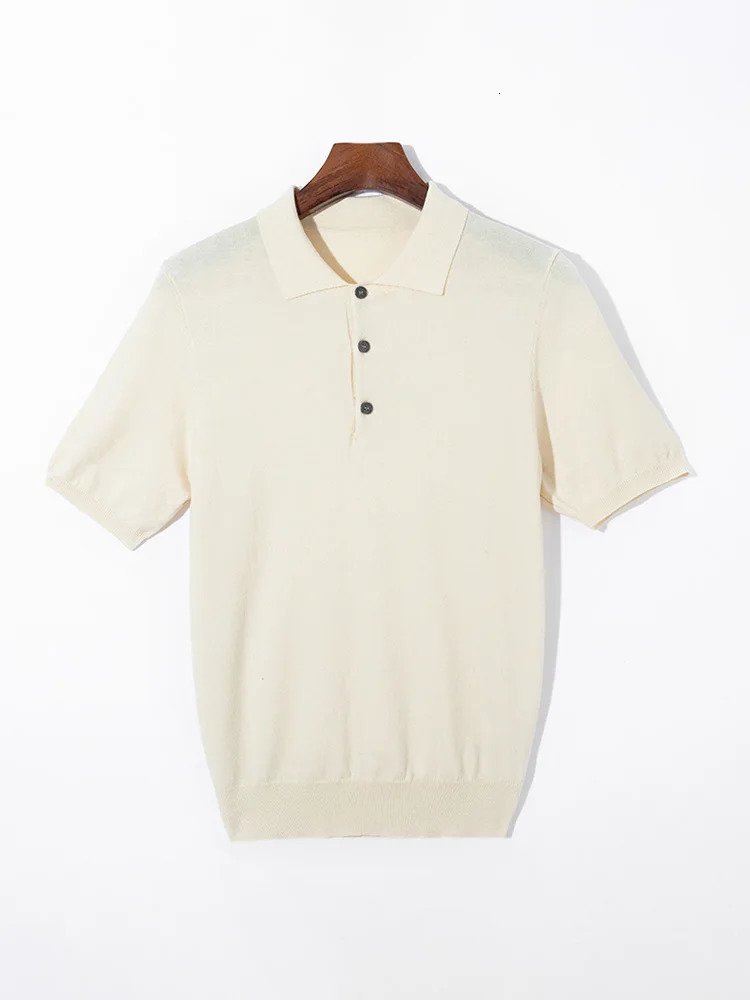 Summer 100% merino sweater mens lapel pullover short sleeve POLO neck sweater loose top knitted clothing plus size T-shirt 250221