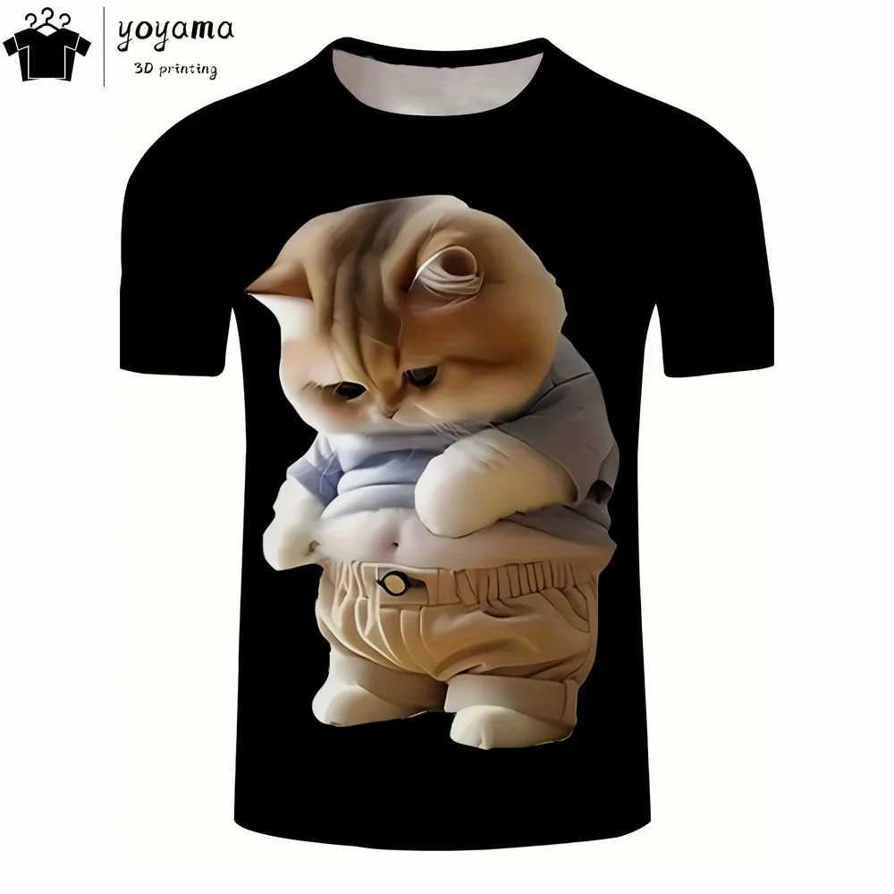 Funny Fat Cat Graphic T shirts Street Fashion Short Sleeve Tee Animal Print T shirt Men Casual Oversiezd T-shirt Mens Clothing W250224