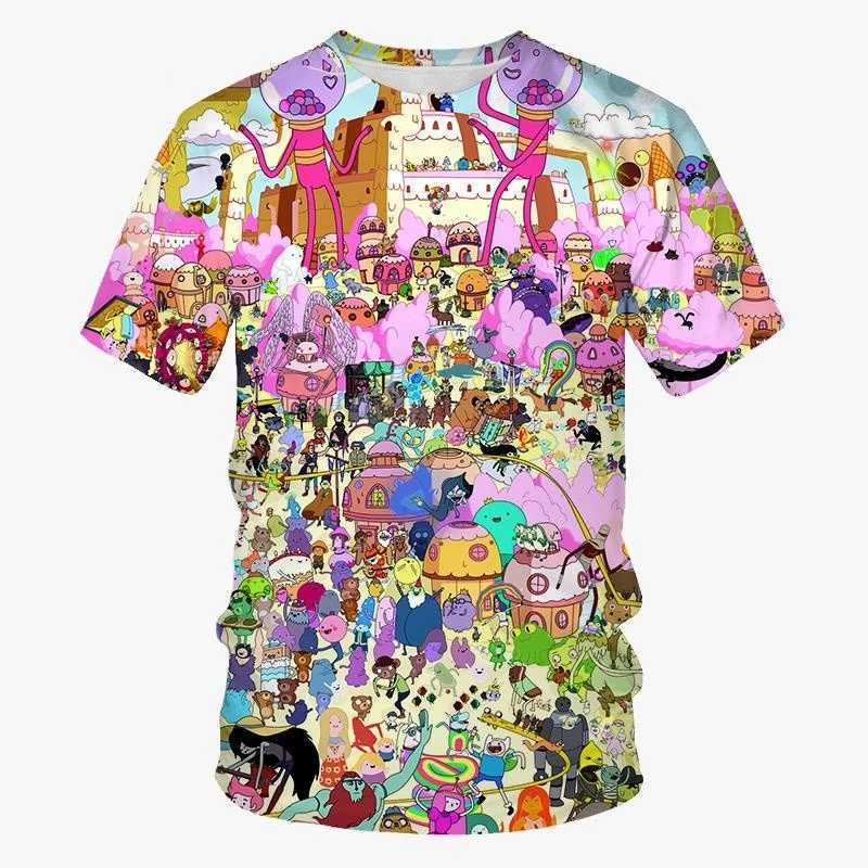 Summer New Classic Cartoon Animation 3D Printing Mens Fashion T-shirt Personality Hip-hop Funny Casual Women Kids T-shirt Tops W250224