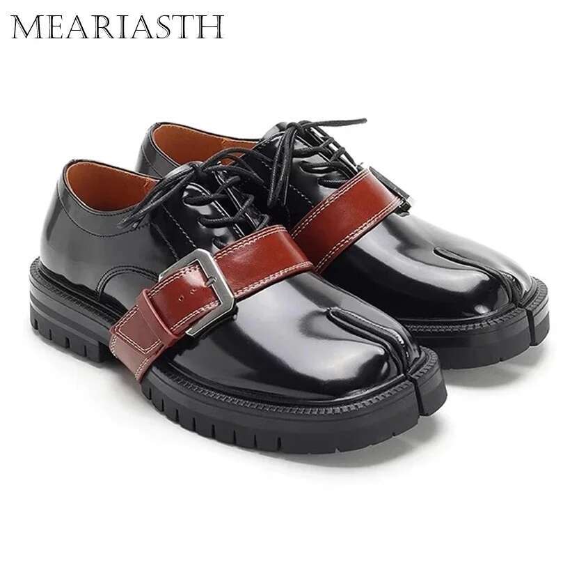 Size 46 Chunky Tabi County Combat Loafers Men Women Tabis Shoes Footwear Leather Lug Sole Black Split Toe Flats With Belt 2024