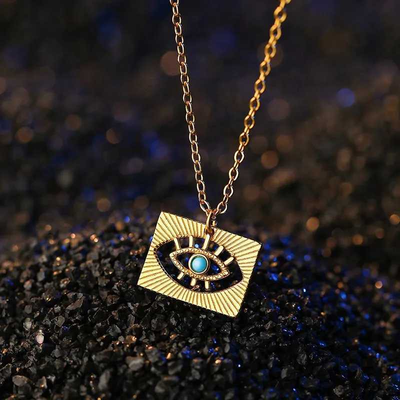 925 Sterling Silver Turquoise Devils Eye Pendant Necklace Hip Hop Party Creative Jewelry Bohen New Trend Collarbone Chain X250224