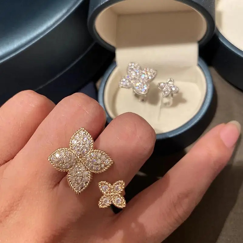 CAOSHI Chic Aesthetic Flower Opening Ring for Female Daily Party Accessories with Bright Zirconia Stylish Women Wedding Jewelry 250220