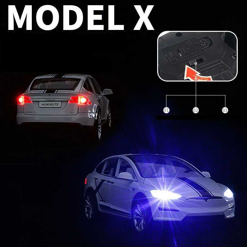 1 20 Tesla X Alloy Diecast Metal Modified Vehicles Car Model Silation Collection Sound Light Toy Gift Free shipping