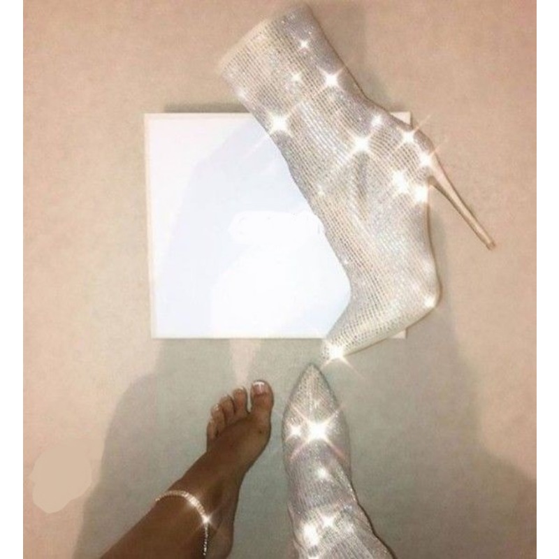 Sophisticated Women's High Heel Footwear with Shimmering Stone Decorations