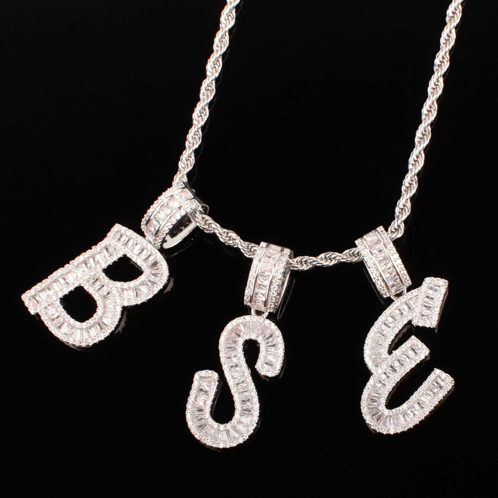Initials Letters Pendant For Men Wen Gold Color Bling Zirconia A-Z Name Necklace Chain Link Hip Hop Jewelry X250224