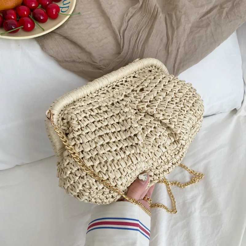 Summer Shoulder Crossbody Bag Straw Weaving Clutch Purse Women Dumpling Crossbody Beach Bag Fashon Cloud Pouch