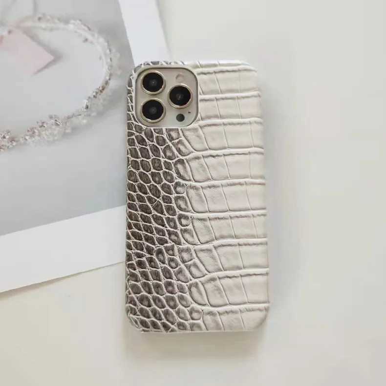 Crocodile Grain Leather Case For iPhone 16 13 14 11 12 15 Pro Max XR X XS 6 6S 7 8 Plus SE2020 Gradient Hard PC Shockproof Cover X250224