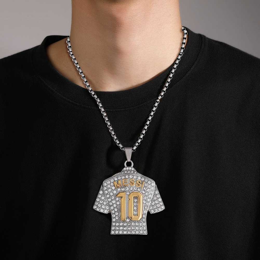 Fl Zircon Pendant Necklace Hip Hop Cool 10 Super Soccer Star Fans Stainless Steel Clavicle Charming Jewelry Men Necklace X250224