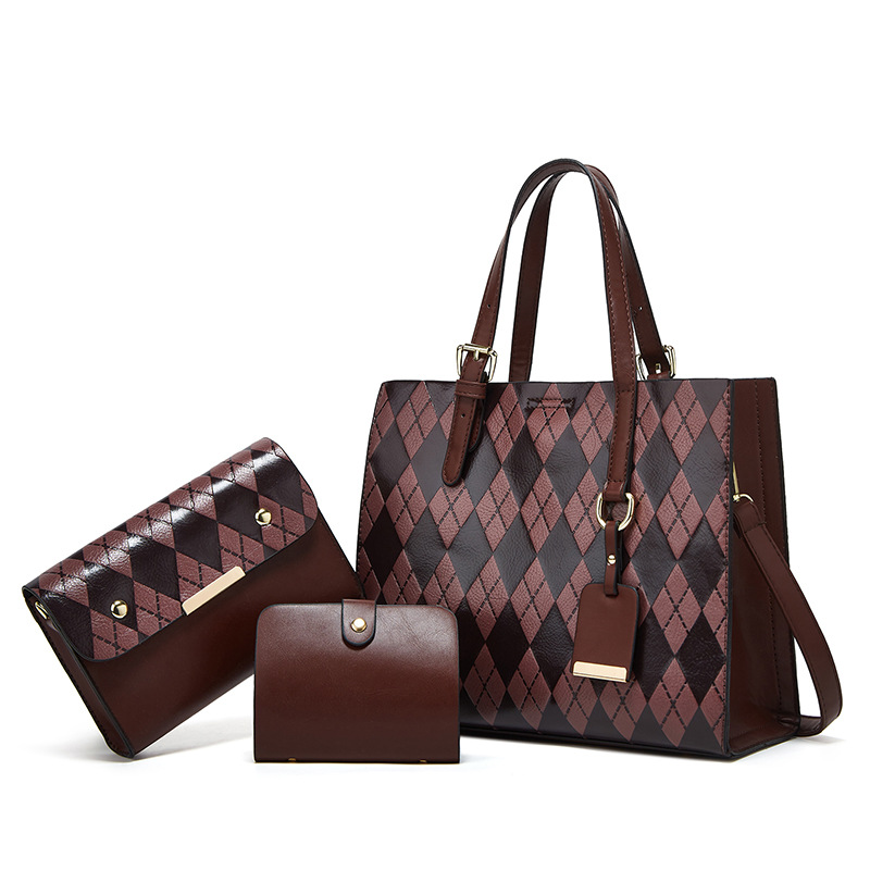 New women's bag with large capacity diamond grid multi piece set mother bag single shoulder crossbody V women bag three piece set