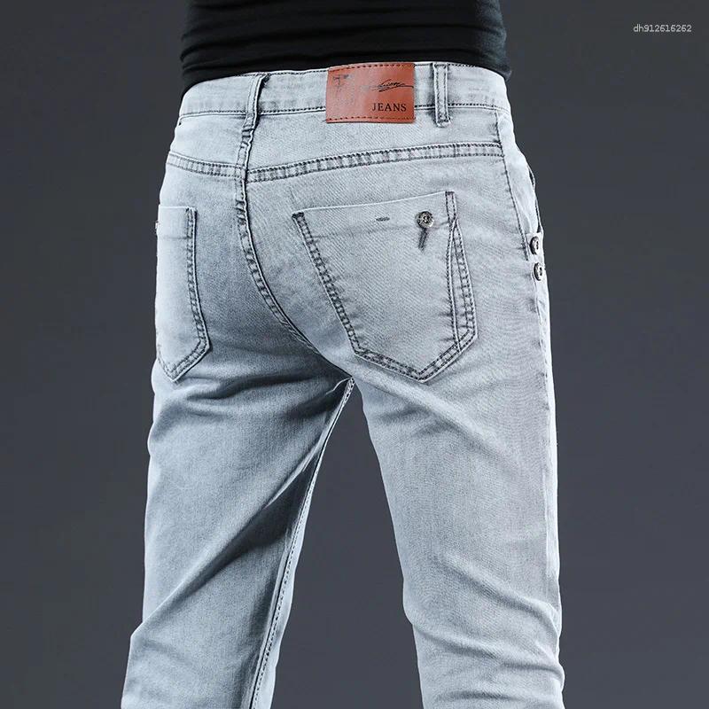 Men's Jeans Classic Trendy Men Skinny Light Blue Washed Slim Fit Simple Casual Fashion Cotton Street Denim Pants