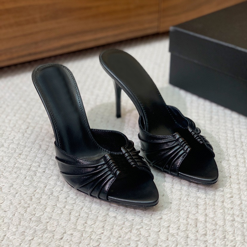 Authentic original production by designer Sandals Slippers High Luxury women White collar classic dress Women 9 cm high heels Black gold wedding pants, box size 35-42