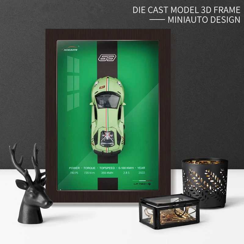 1 32 Photo Frame Version Alloy Metal Sports Car Model Simulation 3D Racing Car Hanging Painting Collection Kids Gifts Decoration Z250224
