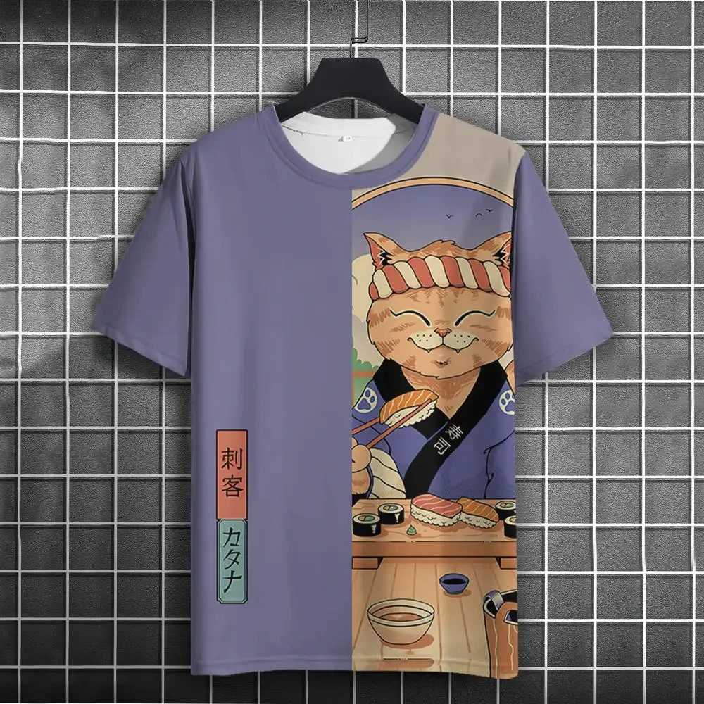 2024 T Shirt Men Japanese Samurai Cat 3d Printed T Shirts For Casual Fashion Funny Shirt Top Tee Men Clothing W250224