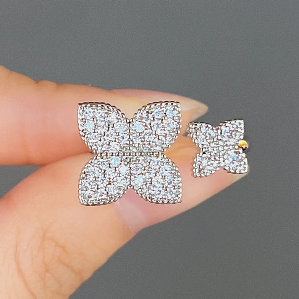 CAOSHI Chic Aesthetic Flower Opening Ring for Female Daily Party Accessories with Bright Zirconia Stylish Women Wedding Jewelry 250220