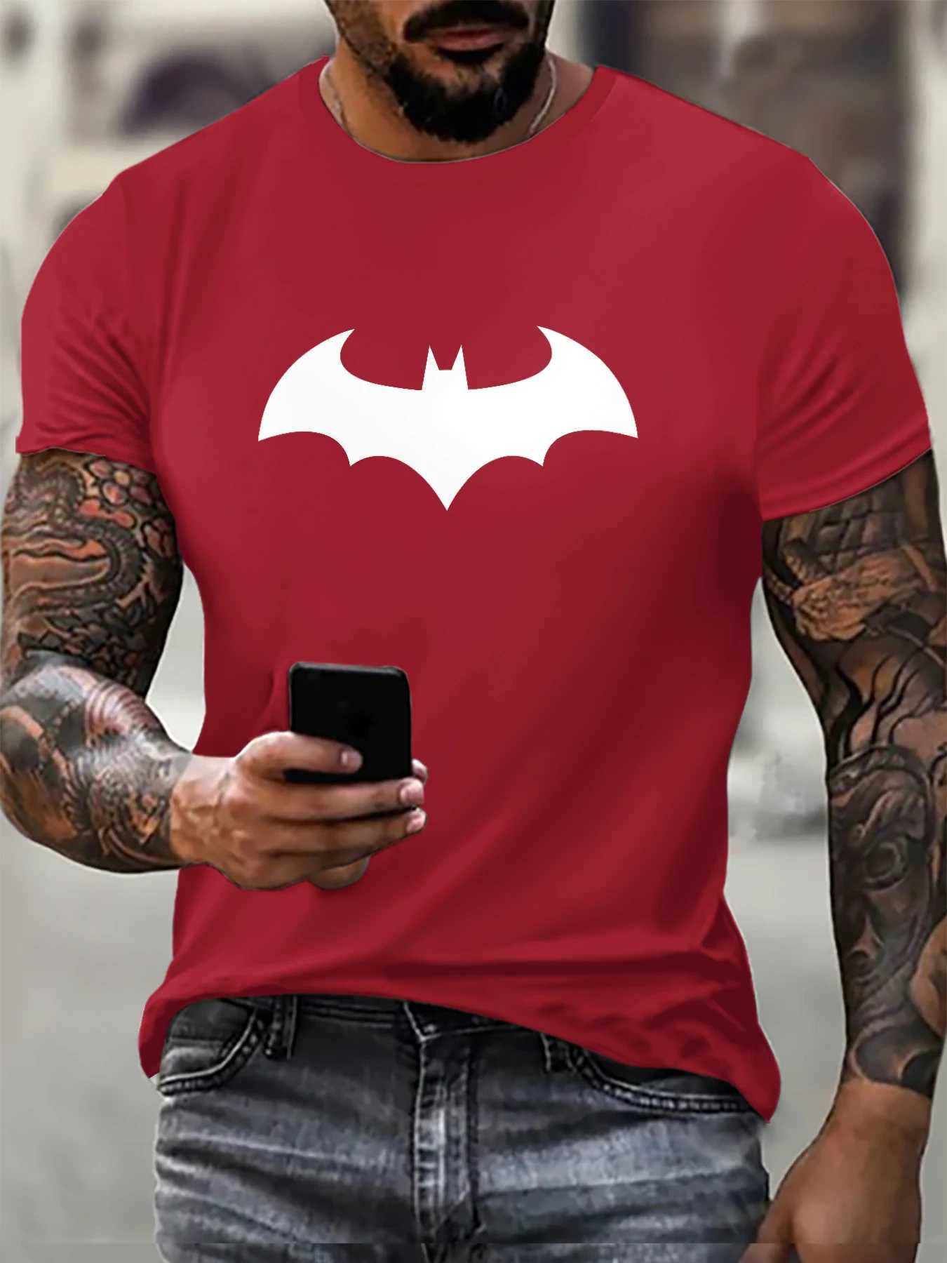 Fashion Bat Pattern Mens T-shirt Summer Short Sleeve Outdoor Street 3D Printed Hip Hop T-shirt 6XL Plus Size Casual Top W250224